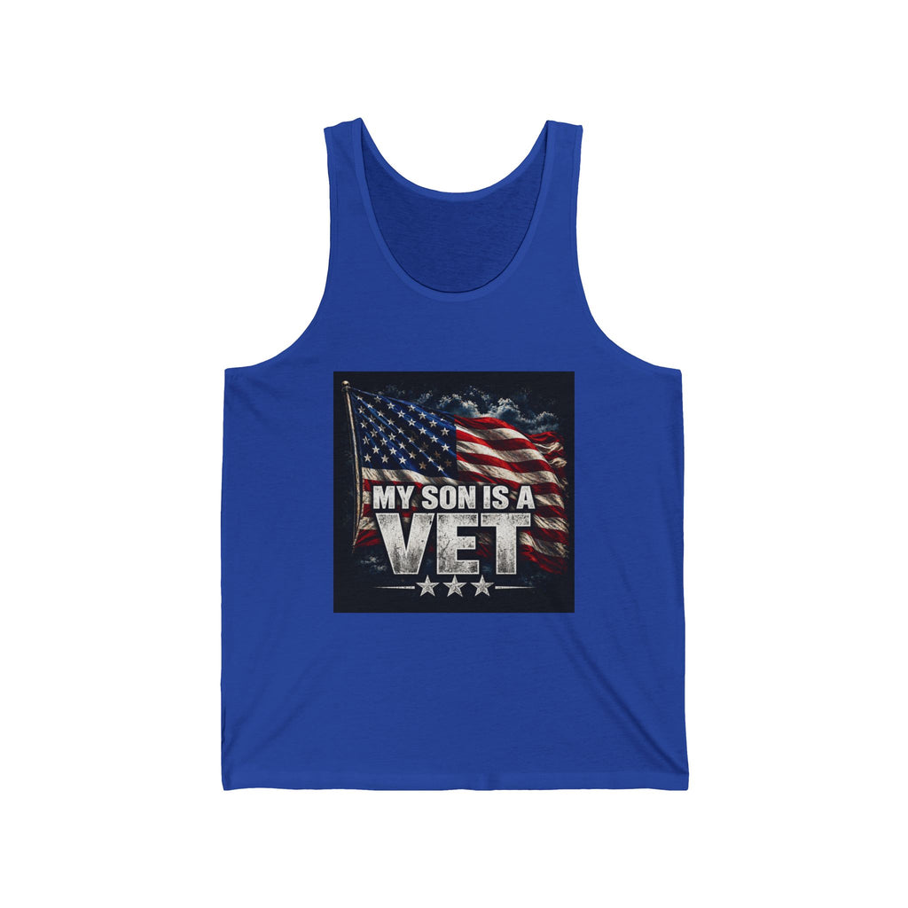My Son Is A Vet Tank Top – Patriotic American Flag Veteran Pride