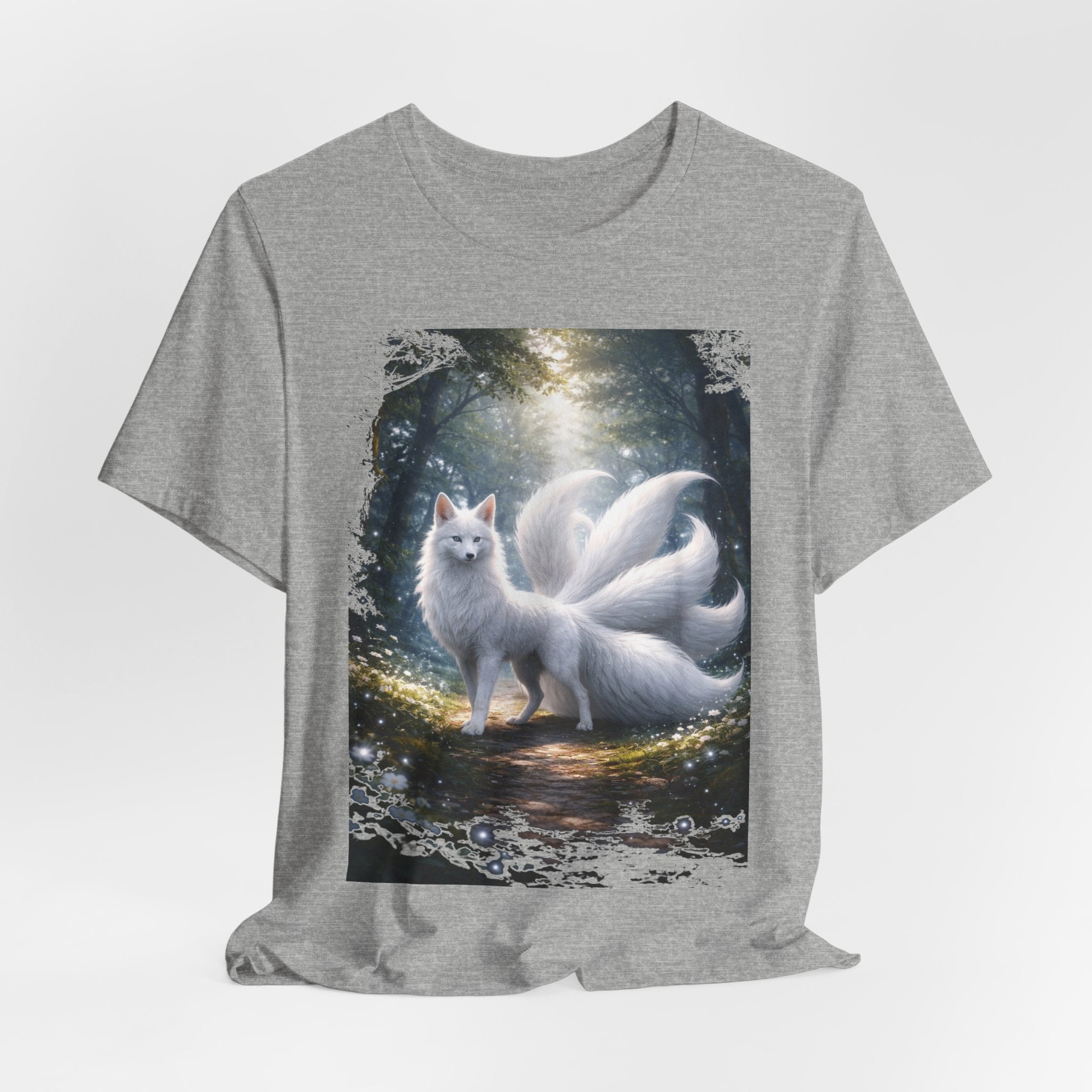 Nine-Tailed Fox Fantasy T-Shirt — Mystical White Kitsune Forest Tee