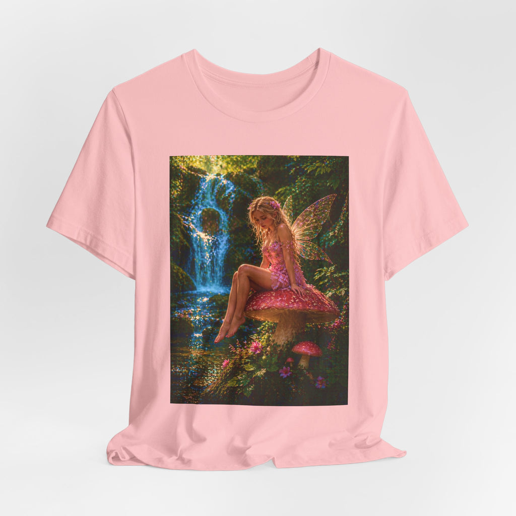 Fairy Garden T-Shirt – Enchanted Pink Fairy by Waterfall