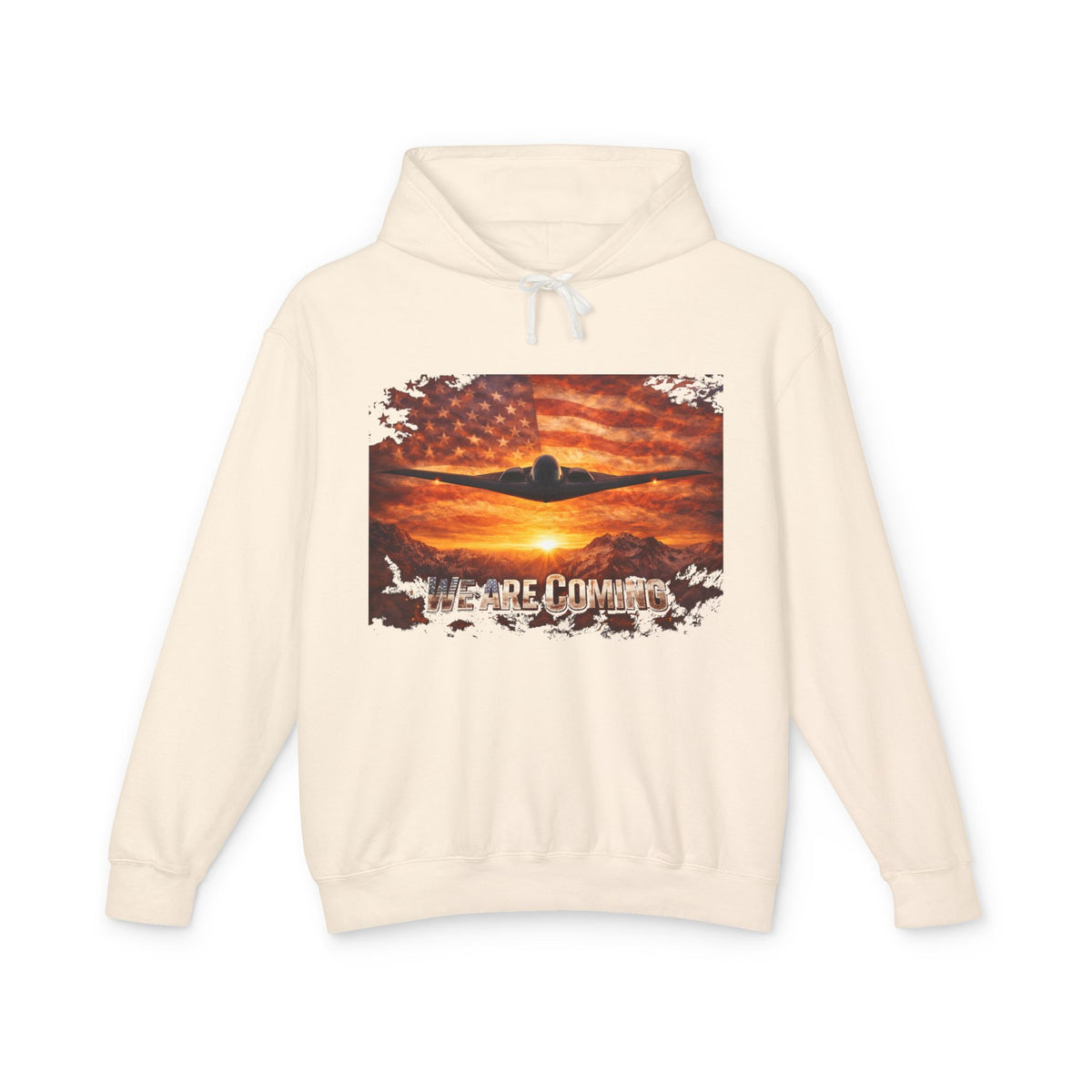 USA B2 Spirt--Airplane Sunset Hoodie — "Wherever I Roam" Vintage Flag Pilot Sweatshirt