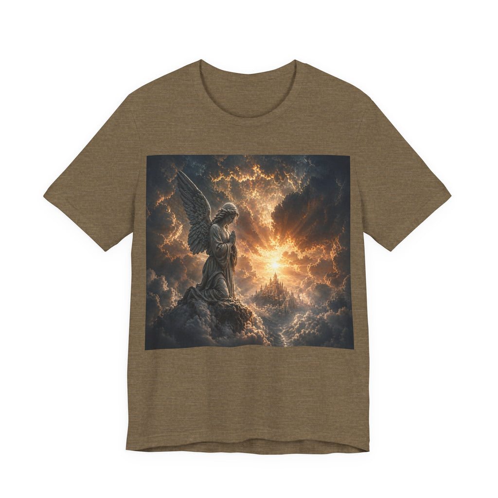 Angel in Storm Graphic Tee — Dramatic Celestial Art T-Shirt