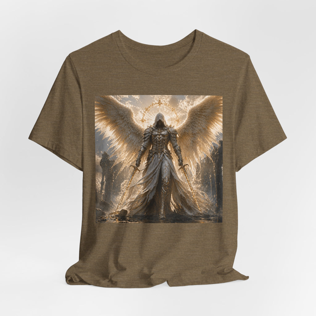 Angel Warrior Graphic Tee — Gold Guardian Wings T-Shirt