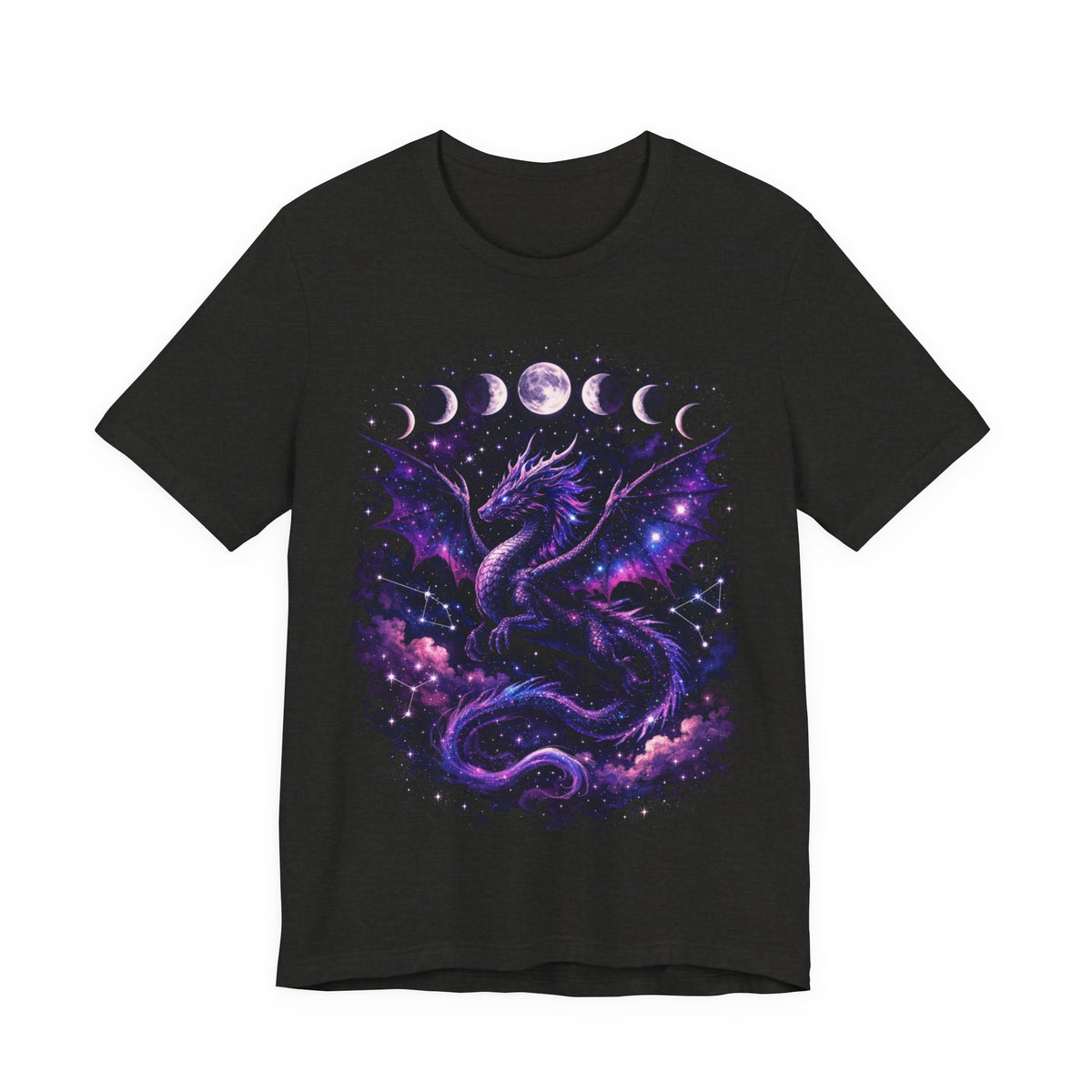 Celestial Moonphase Dragon T-Shirt — Purple Galaxy Fantasy Tee