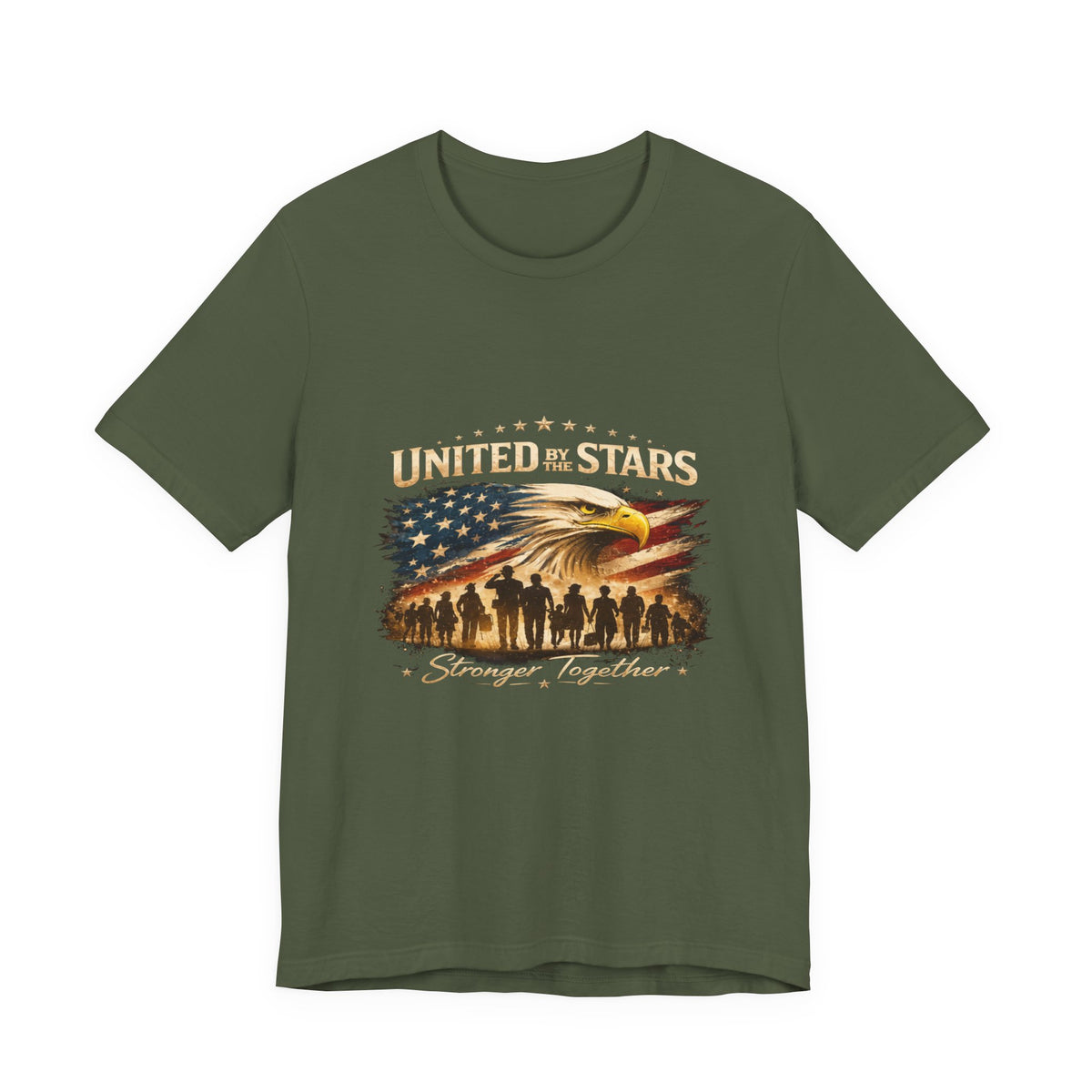 United We Stand T-Shirt – Patriotic Eagle & Soldiers “Stronger Together” Tee