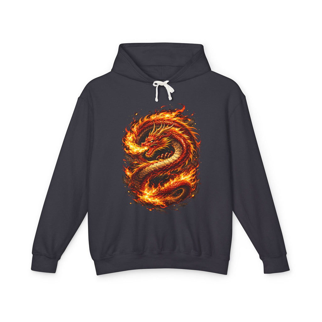 Flaming Dragon Hoodie — Fiery Mythical Dragon Graphic Sweatshirt