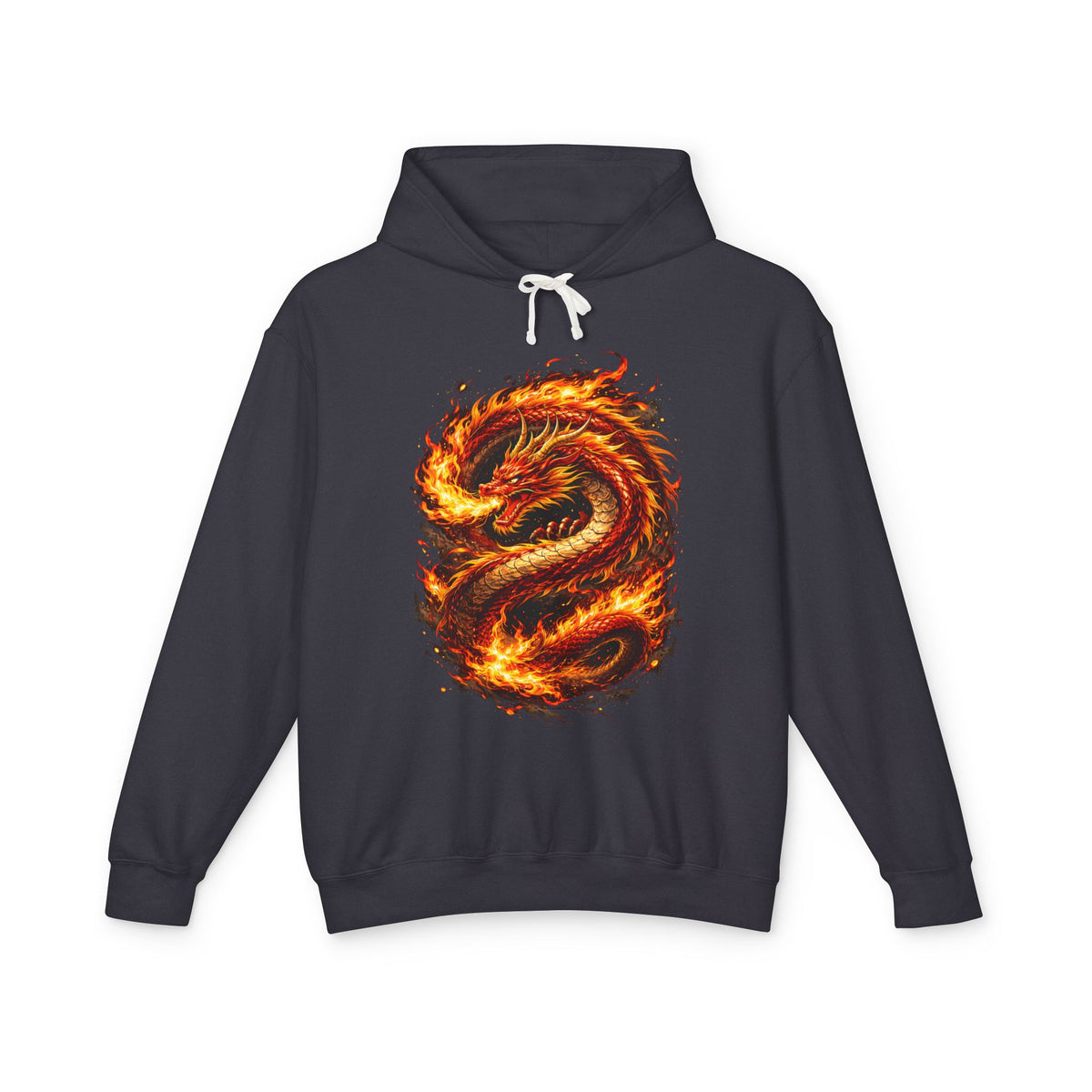 Flaming Dragon Hoodie — Fiery Mythical Dragon Graphic Sweatshirt