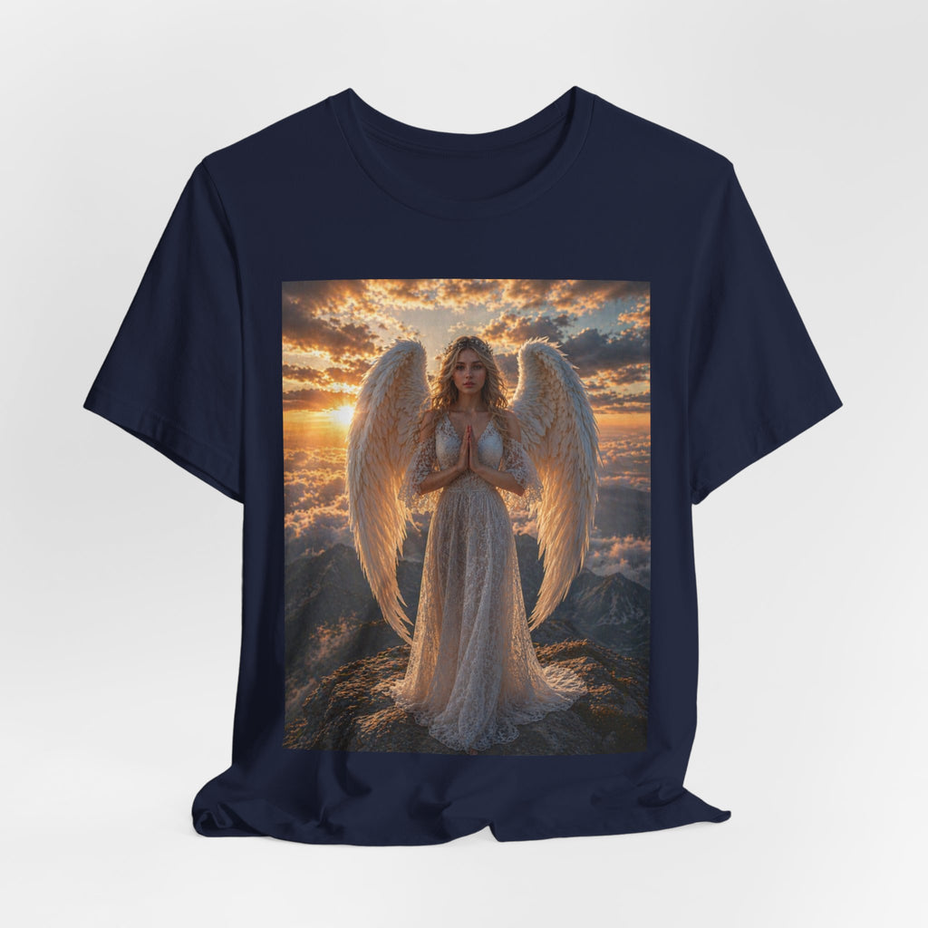 Angel Wings T-Shirt — Serene Praying Angel Graphic Tee for Spiritual & Religious Gifts
