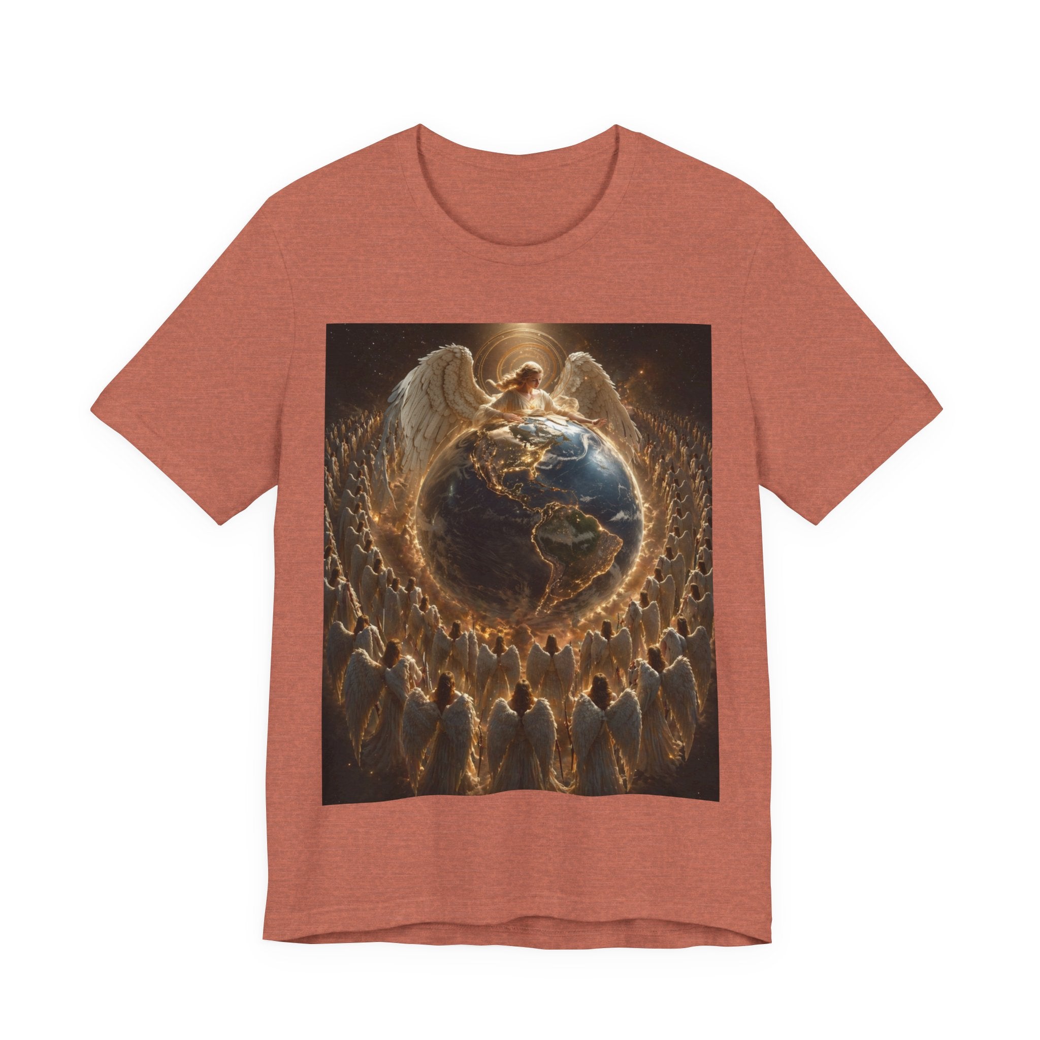 Angel Watching Over Earth T‑Shirt — Spiritual Guardian Globe Tee