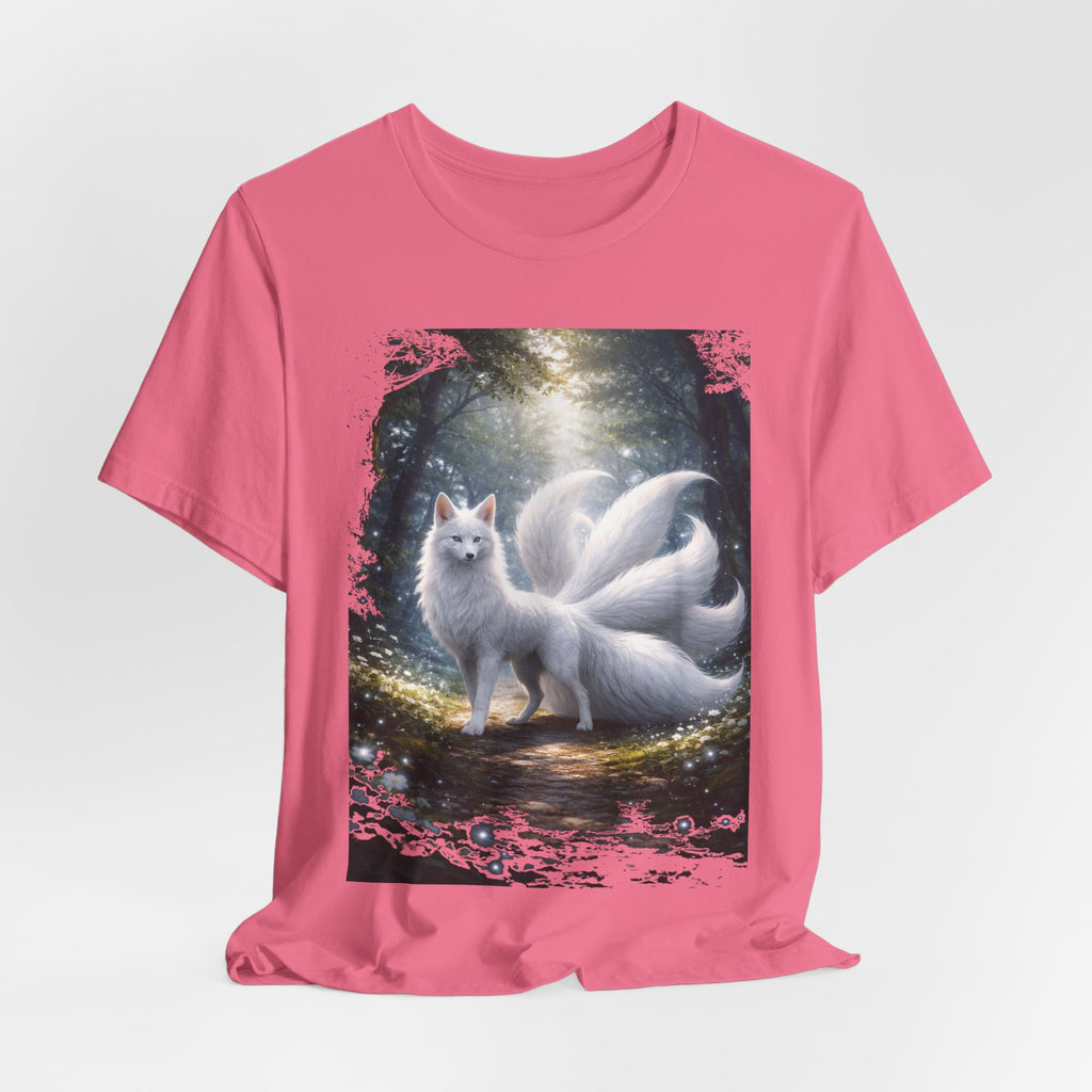 Nine-Tailed Fox Fantasy T-Shirt — Mystical White Kitsune Forest Tee