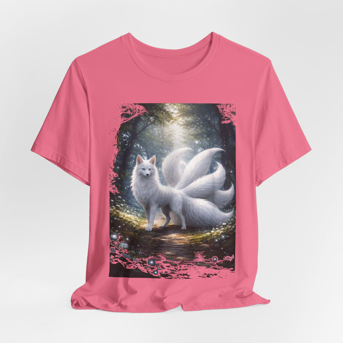Nine-Tailed Fox Fantasy T-Shirt — Mystical White Kitsune Forest Tee