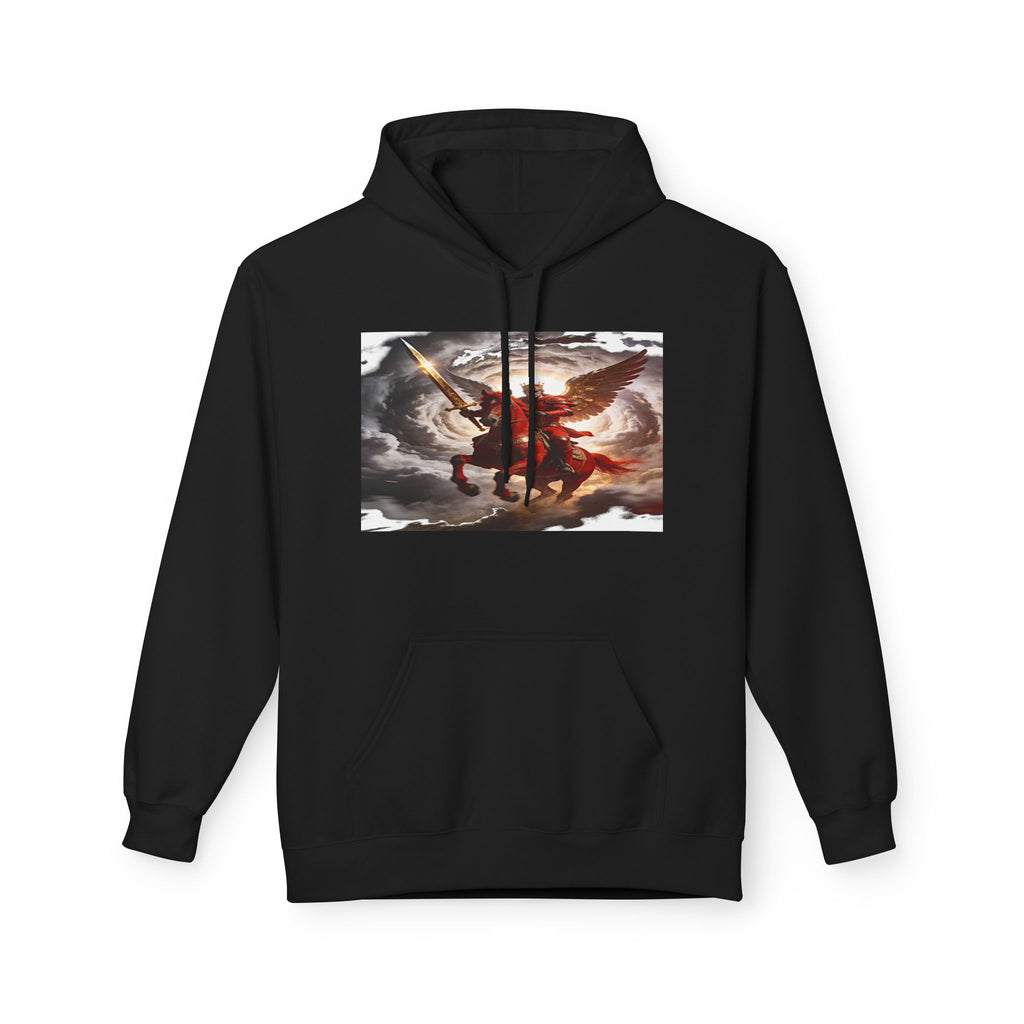 The red horse from Revelation 6:3-4 Angel Warrior Hoodie — Dramatic Archangel Battle Graphic Pullover