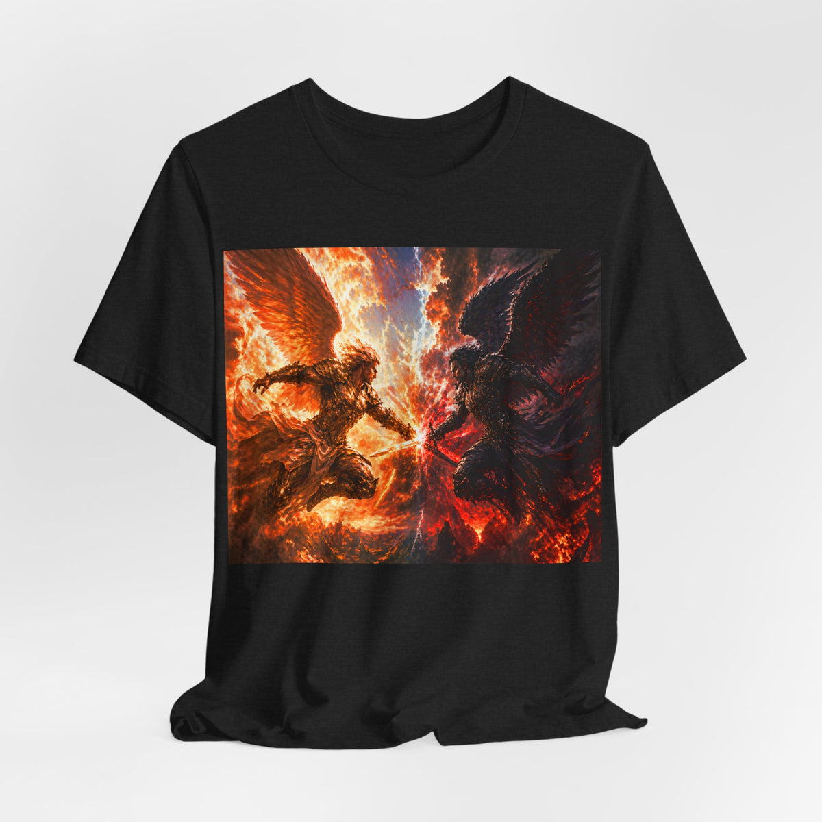 Angel vs Demon Battle T-Shirt — Fiery Fantasy Art Graphic Tee
