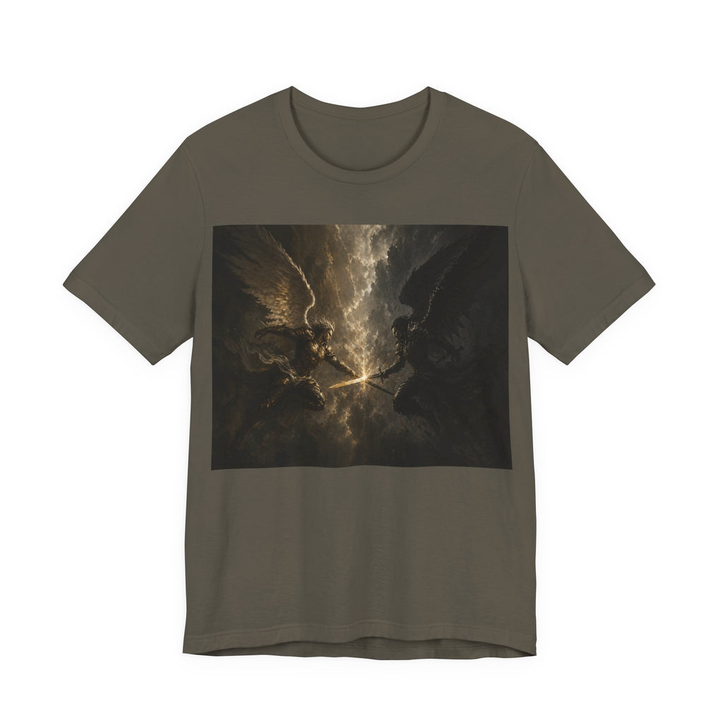 Angel Battle Graphic Tee — Dark Mythic Winged Warriors Shirt