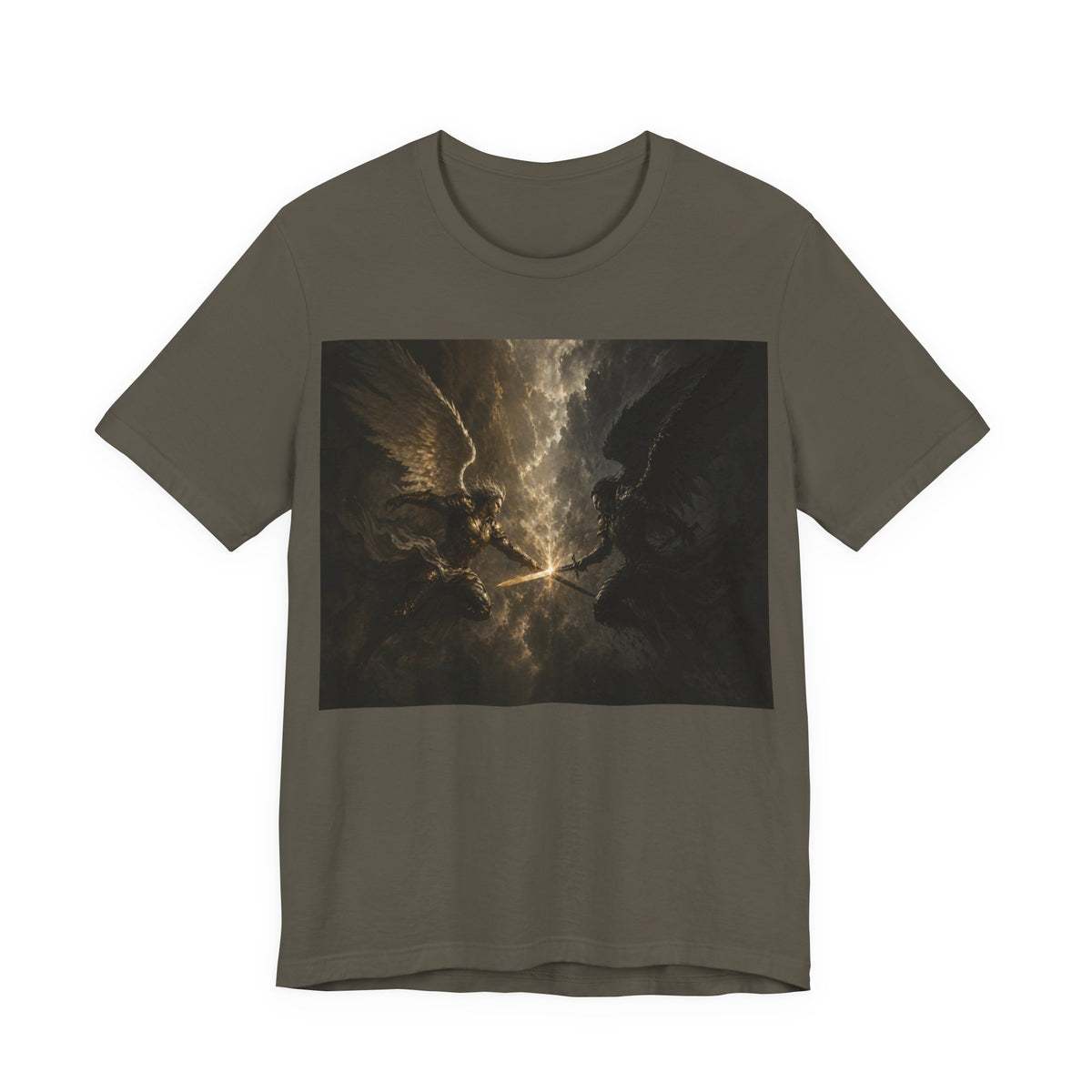 Angel Battle Graphic Tee — Dark Mythic Winged Warriors Shirt