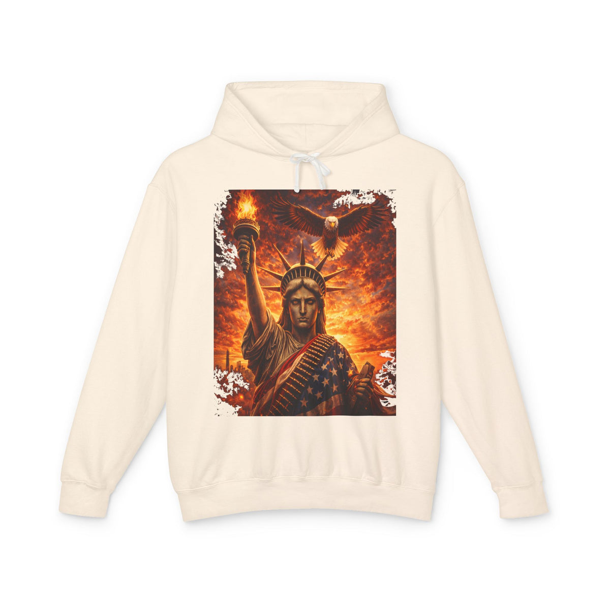 Statue of Liberty Flame Graphic Hoodie — Patriot Fire Art Sweatshirt