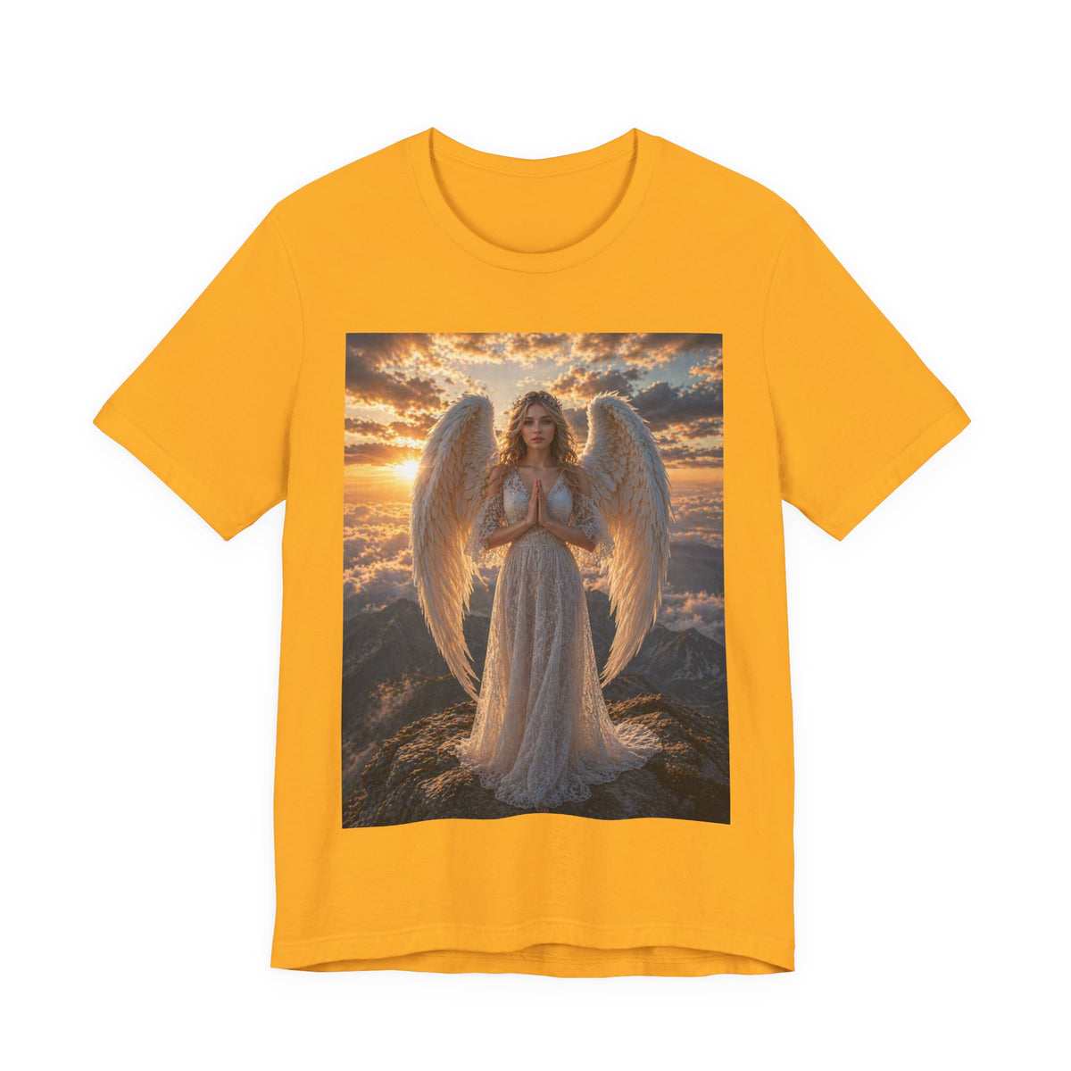 Angel Wings T-Shirt — Serene Praying Angel Graphic Tee for Spiritual & Religious Gifts