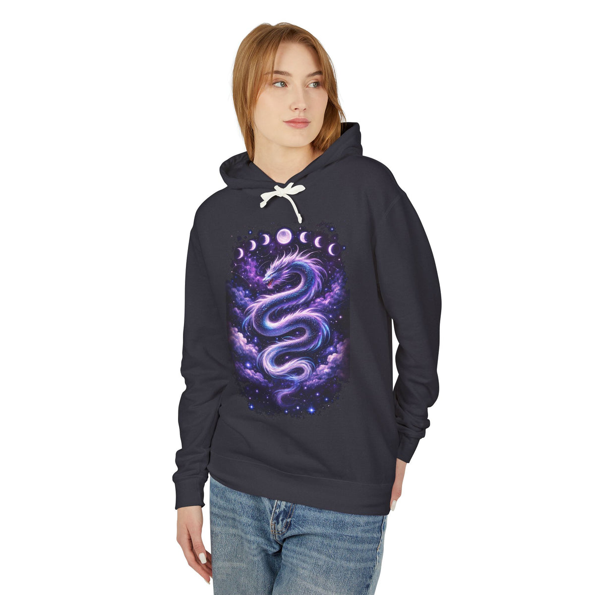 Galaxy Serpent Hoodie — Cosmic Dragon Moon Phases Pullover