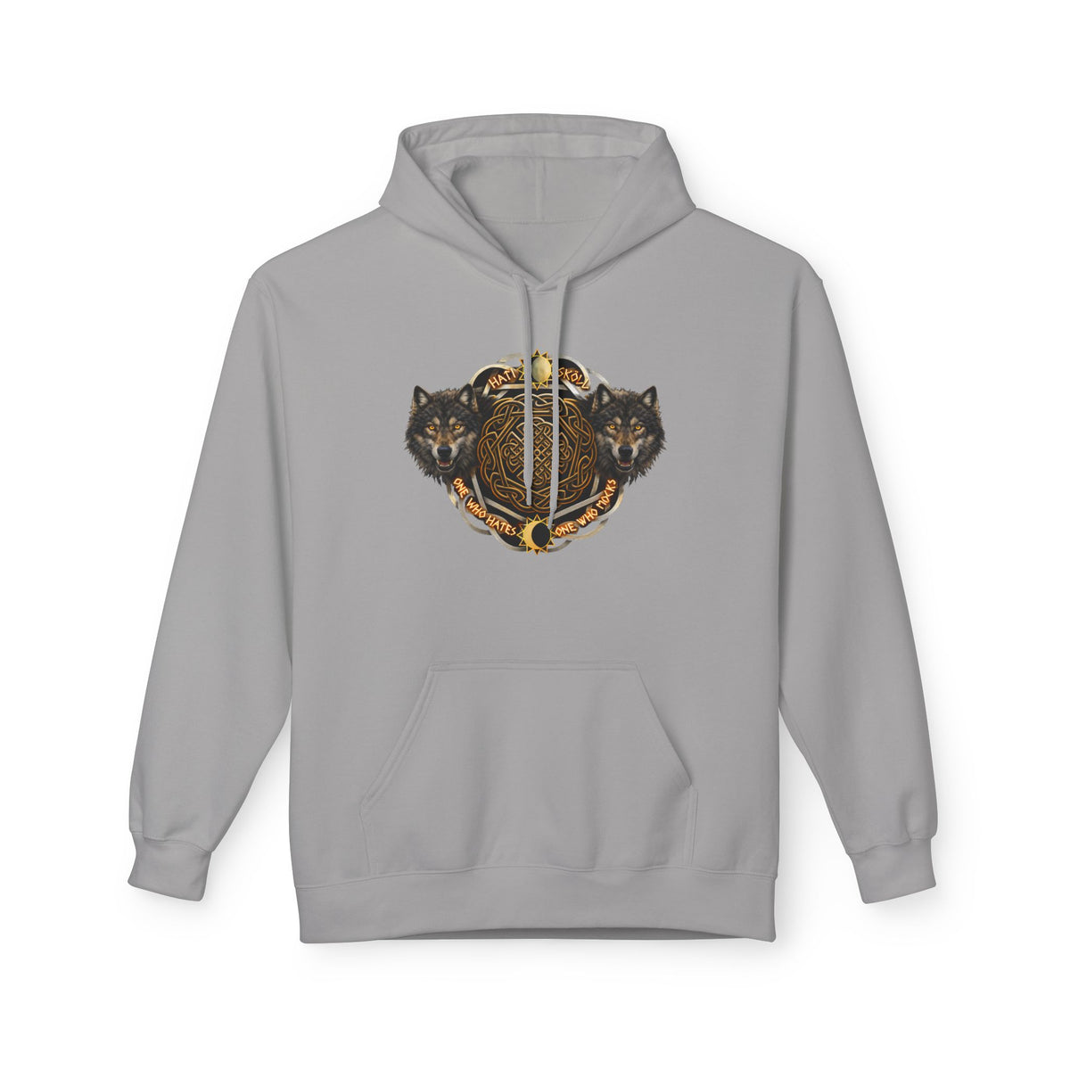 Skoll and Hati – The Wolves of the Sun and Moon-Hoodie — Rustic Wildlife Graphic Hooded Sweatshirt