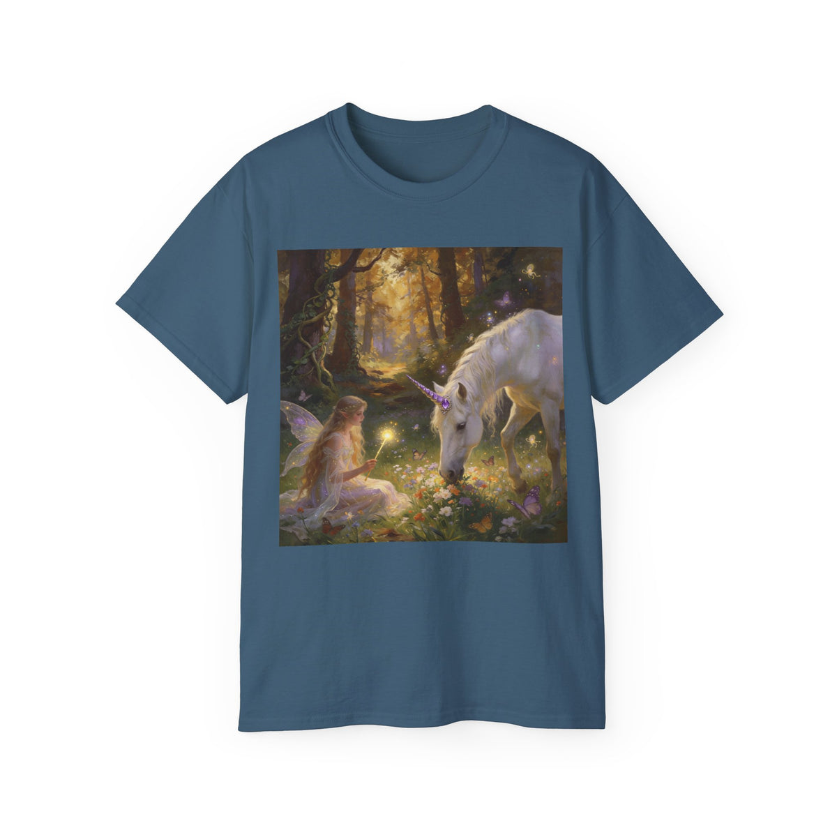 Unicorn & Fairy Forest Cotton T‑Shirt — Enchanted Woodland Magic Tee