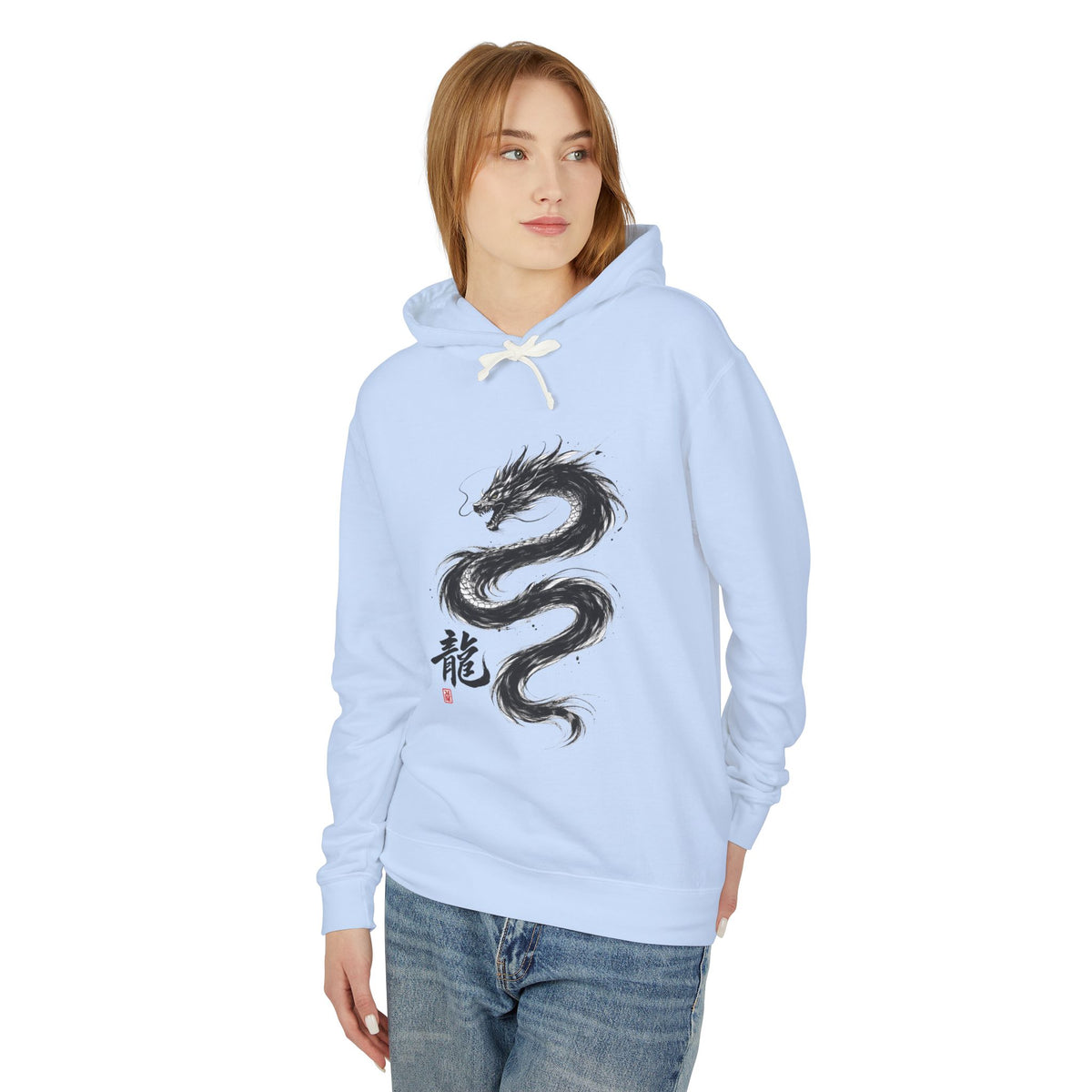 Dragon Ink Hoodie — Oriental Brush Stroke Dragon Sweatshirt