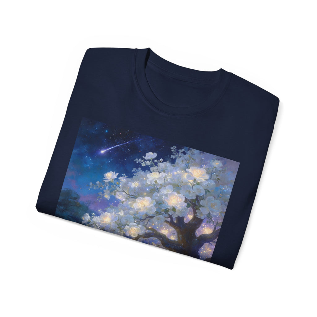 Unicorn Mystic Night Sheep Cotton Tee — Dreamy Moonlit Tree Art T-Shirt
