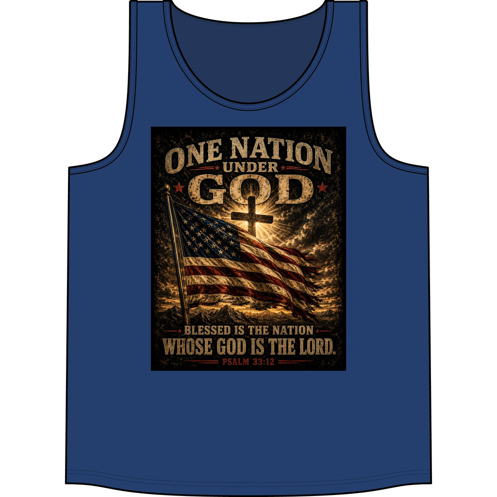 Patriotic "One Nation Under God" Tank Top — American Flag Psalm 33:12 Christian Graphic Tank