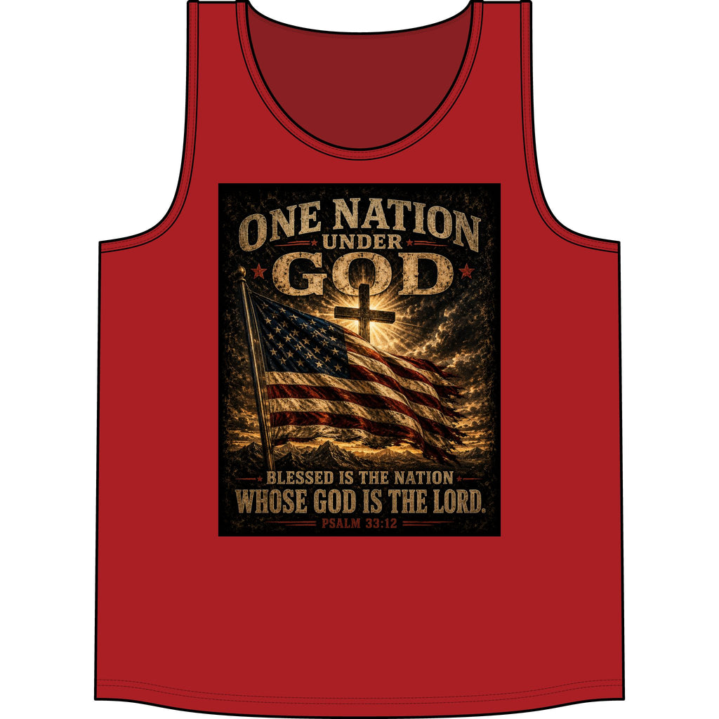 Patriotic "One Nation Under God" Tank Top — American Flag Psalm 33:12 Christian Graphic Tank