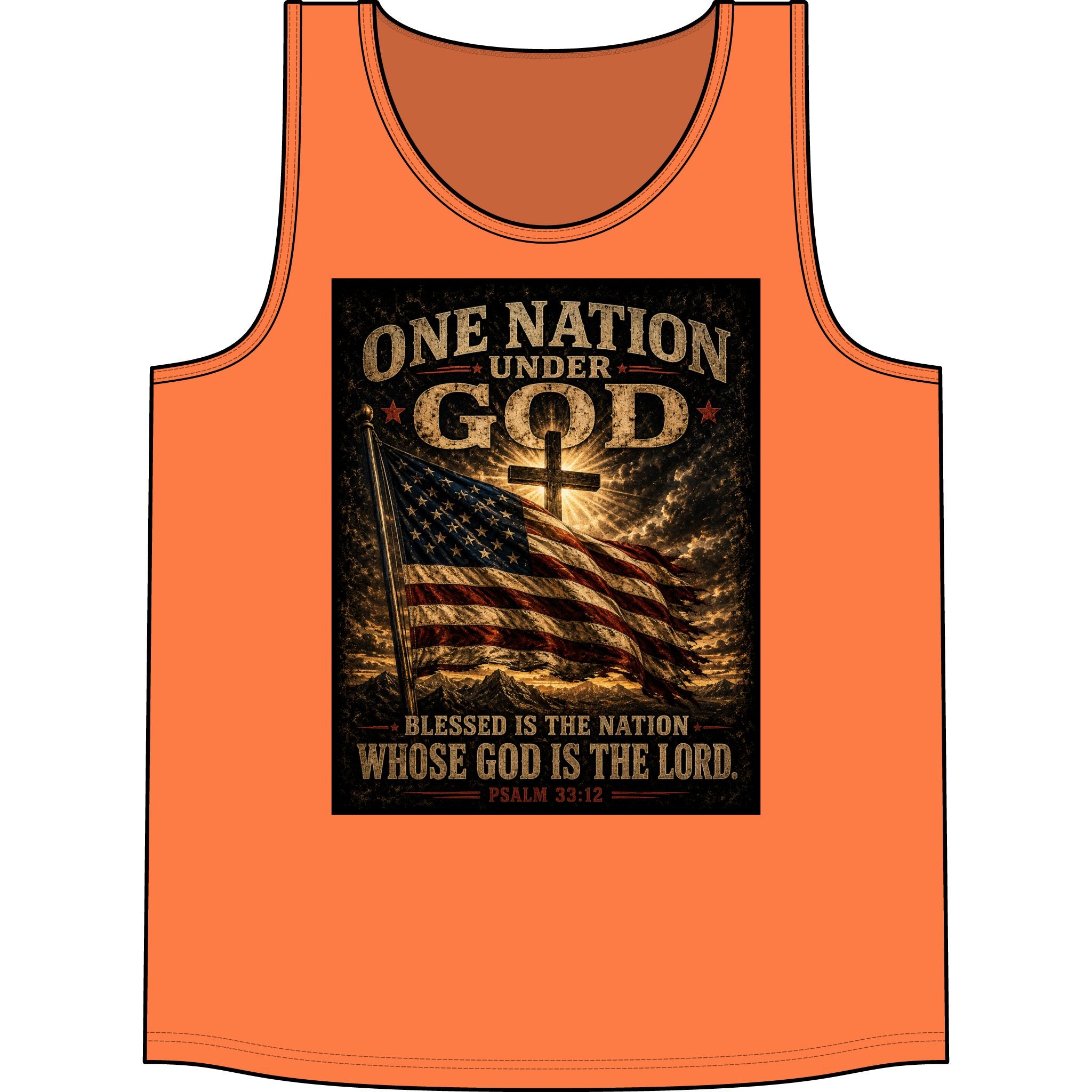 Patriotic "One Nation Under God" Tank Top — American Flag Psalm 33:12 Christian Graphic Tank
