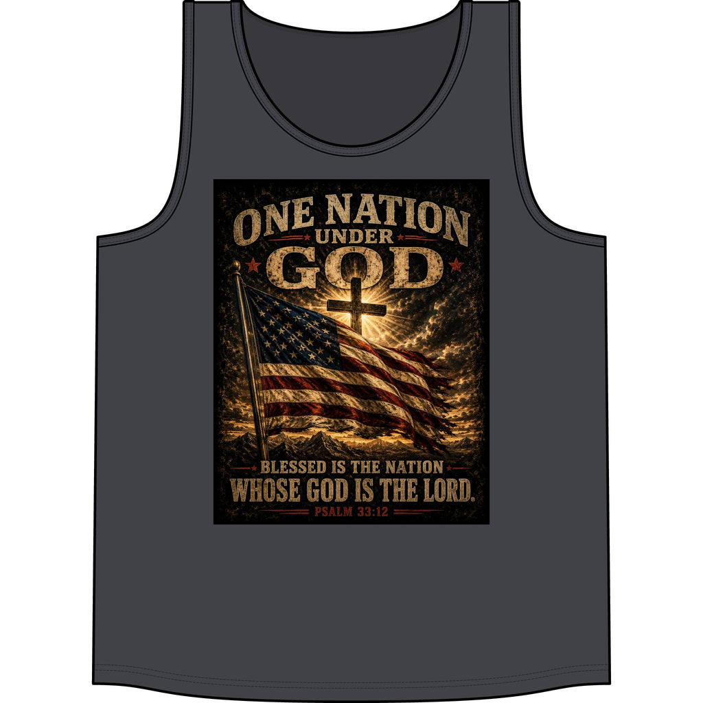 Patriotic "One Nation Under God" Tank Top — American Flag Psalm 33:12 Christian Graphic Tank