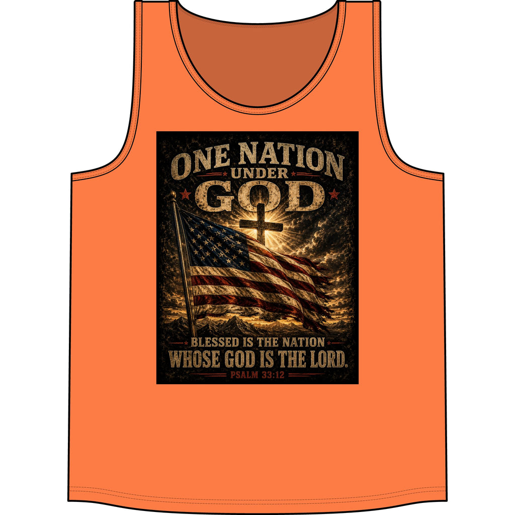 Patriotic "One Nation Under God" Tank Top — American Flag Psalm 33:12 Christian Graphic Tank