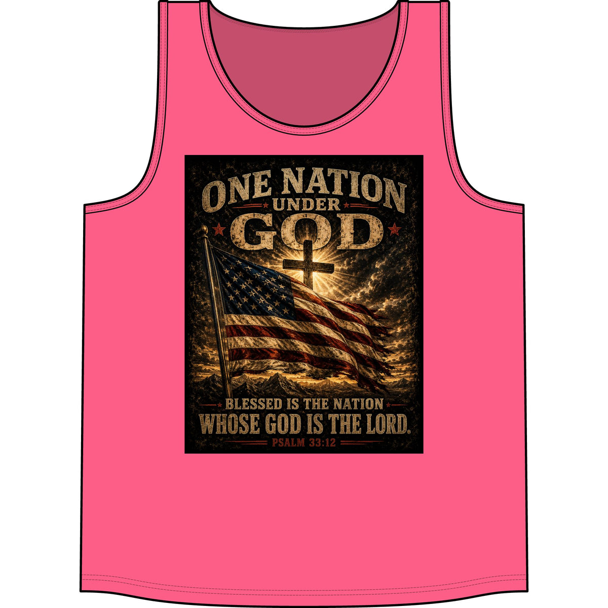 Patriotic "One Nation Under God" Tank Top — American Flag Psalm 33:12 Christian Graphic Tank
