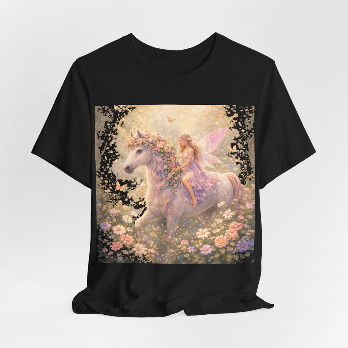 Fairy and Unicorn Tee — Whimsical Garden Fantasy T-Shirt