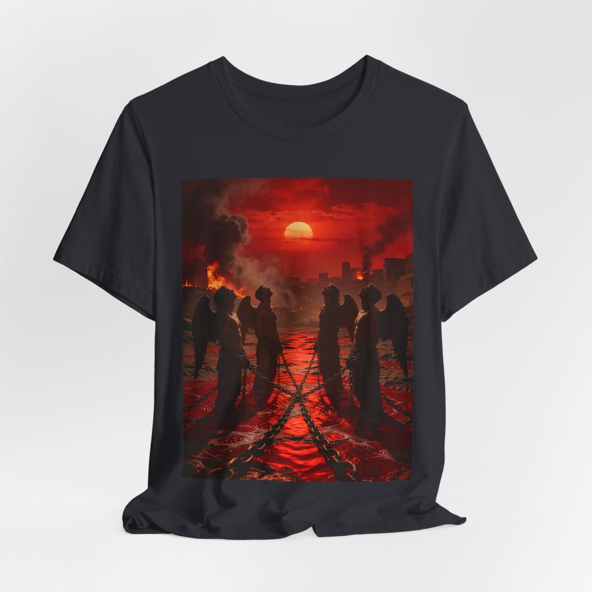 T-Shirt — Revelation 9 reveals four fallen angels bound in the Euphrates River, awaiting God’s appointed time to bring judgment.