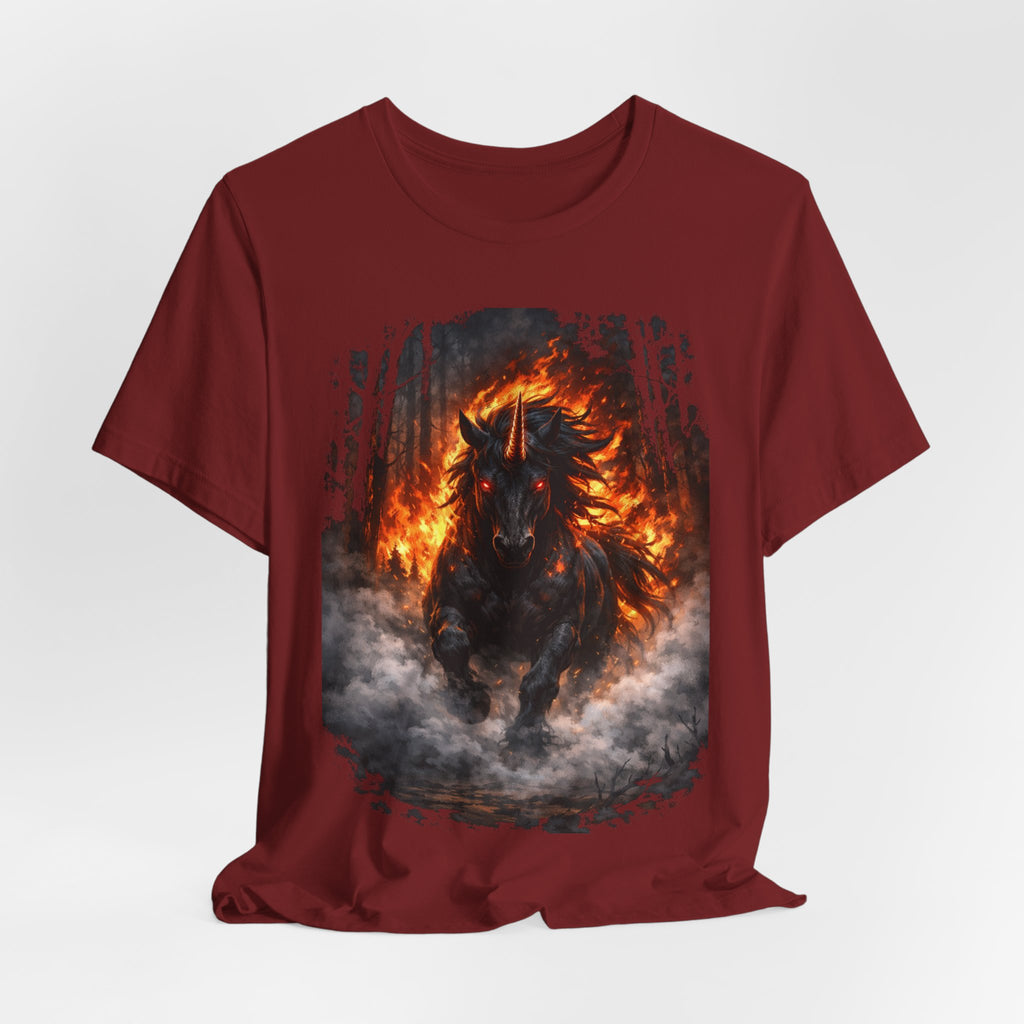 Fiery Stallion Graphic Tee — Burning Horse Fantasy T-Shirt