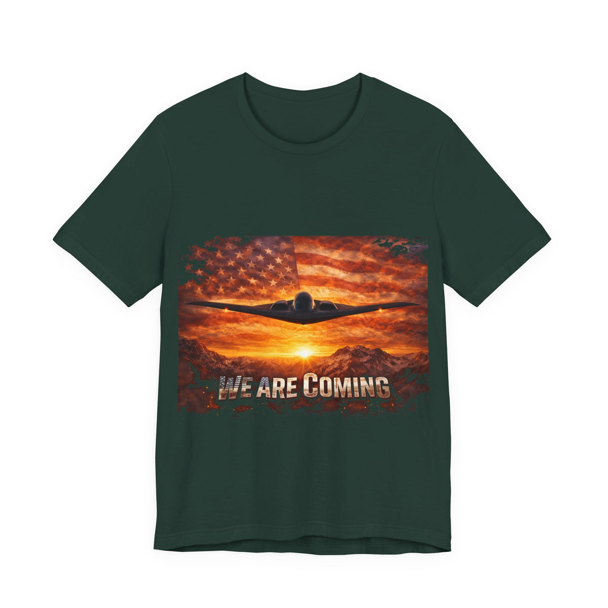 We Are Coming Military T-Shirt – American Flag Bomber Plane Graphic Tee