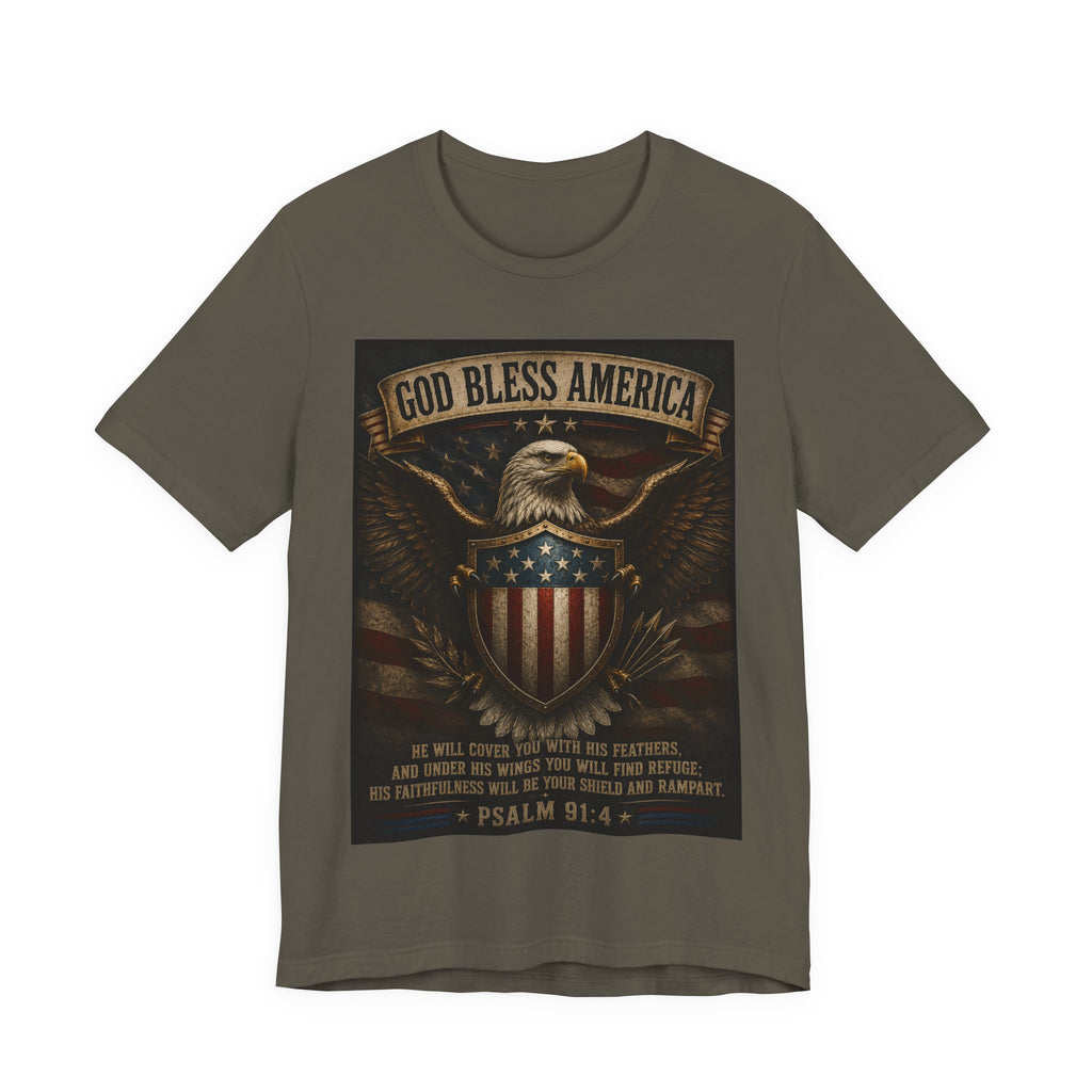 God Bless America Eagle T-Shirt – Patriotic Psalm 91:4 Graphic Tee