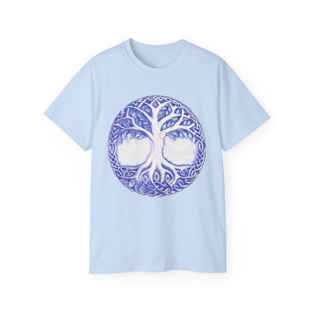 Yggdrasil – The Tree of Life Cotton T‑Shirt — Celtic Blue Mandala Graphic Tee