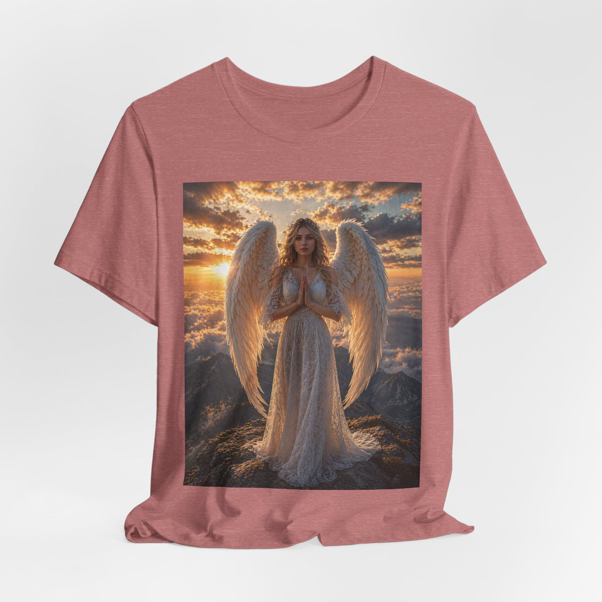 Angel Wings T-Shirt — Serene Praying Angel Graphic Tee for Spiritual & Religious Gifts