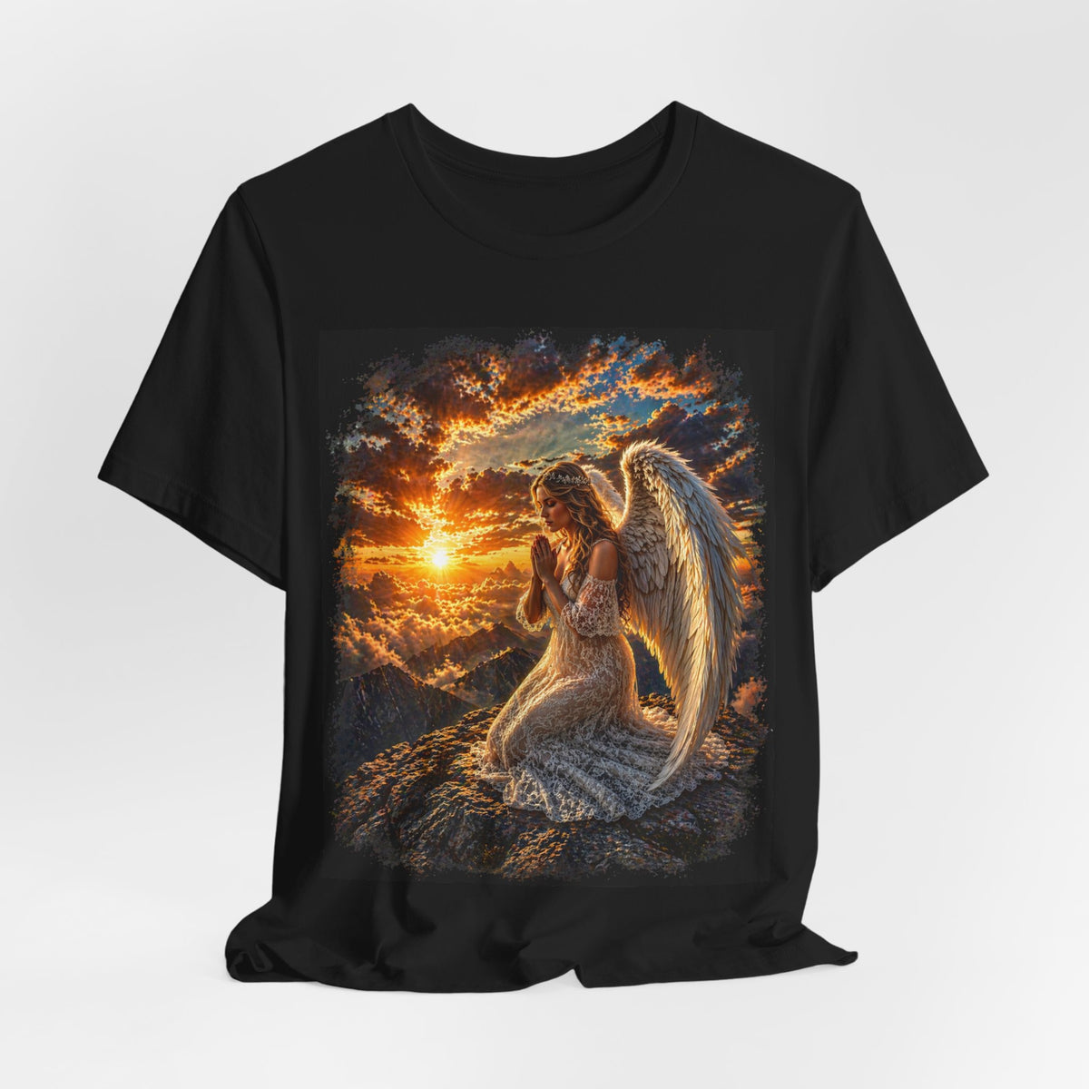 Angel Prayer T‑Shirt — Serene Sunset Guardian Angel Tee