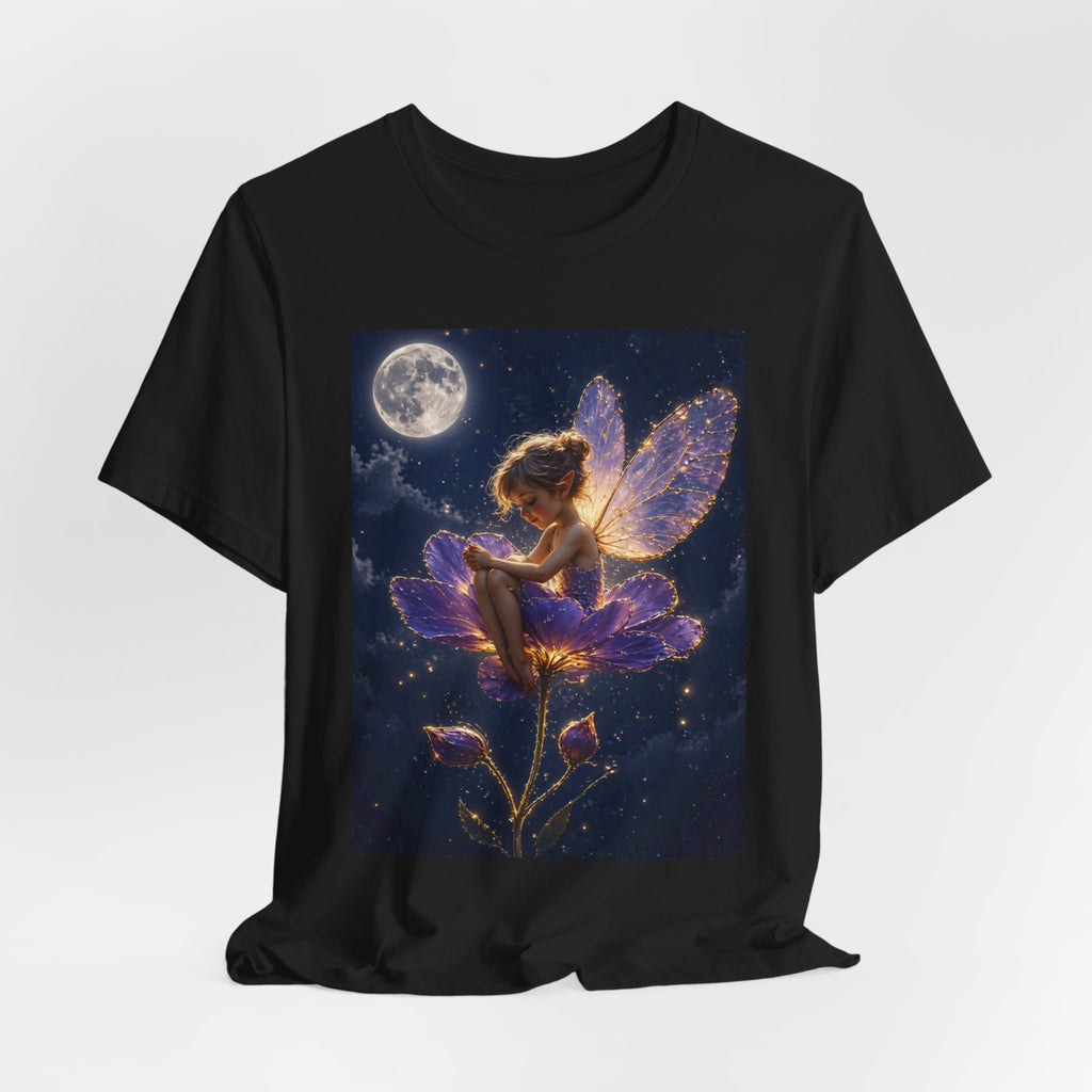 Fairy Night T-Shirt — Moonlit Fairy on Purple Flower