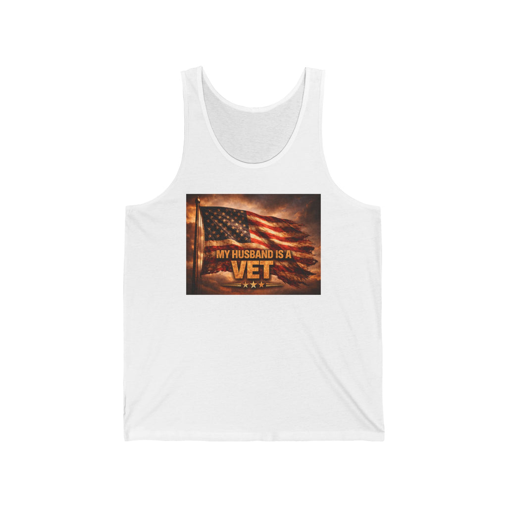 Veteran Wife Tank Top - "My Husband Is A Vet" American Flag Patriotic Tank