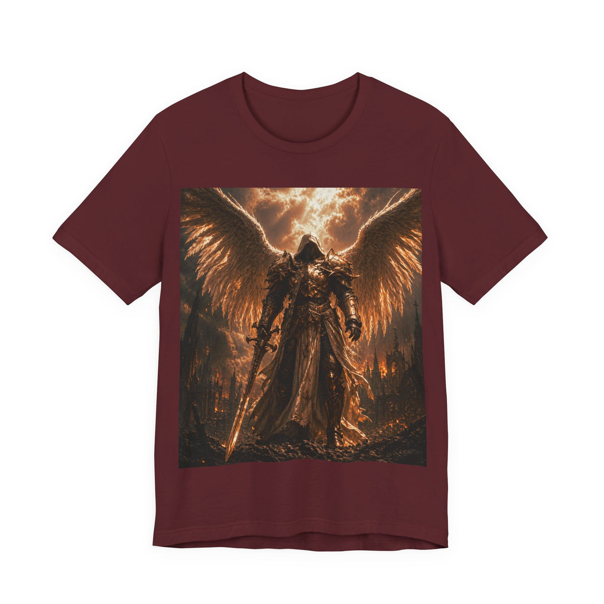 Angel of Fury Graphic Tee — Dark Fantasy Winged Warrior T‑Shirt