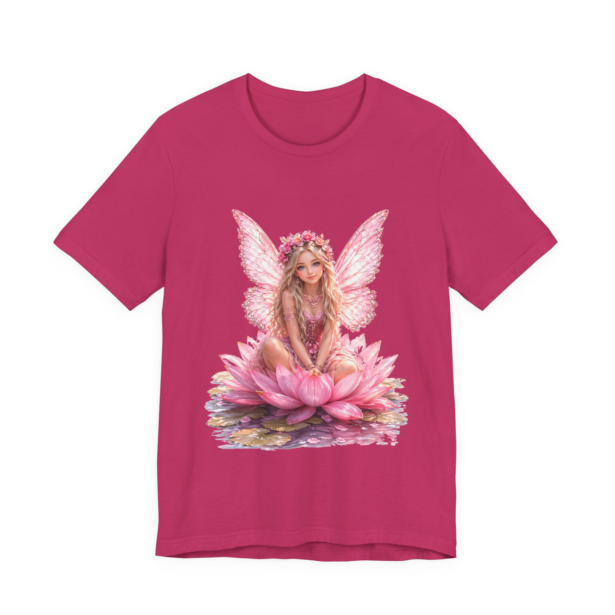 Pink Lotus Fairy T-Shirt — Floral Fairy Sitting on Lotus Graphic Tee