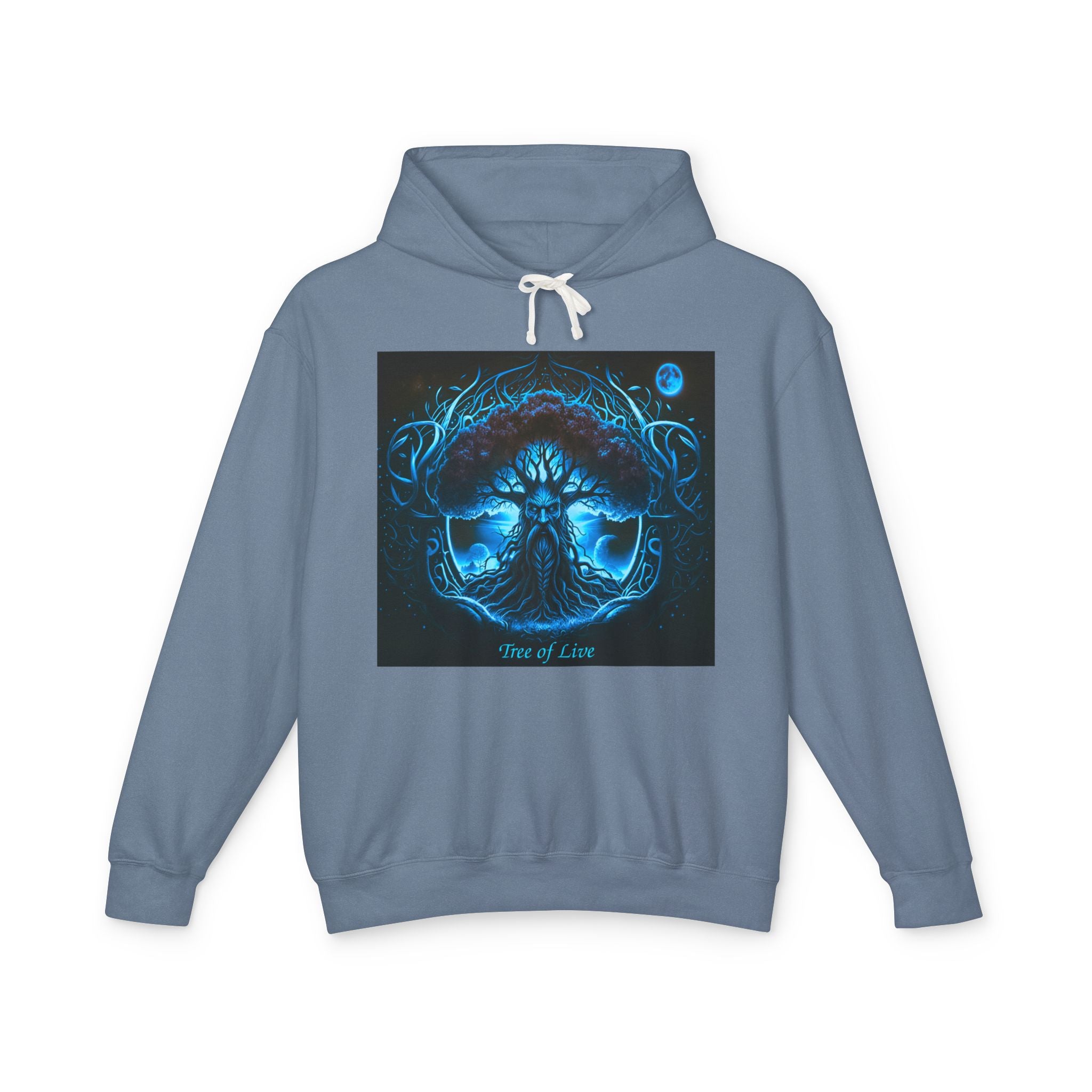 Yggdrasil, thYggdrasil- Viking symbols/Norse symbols but an important element of the Norse faith itself.---Tree of Life Hoodie — Blue Mystical Nature Graphic Hooded Sweatshirt