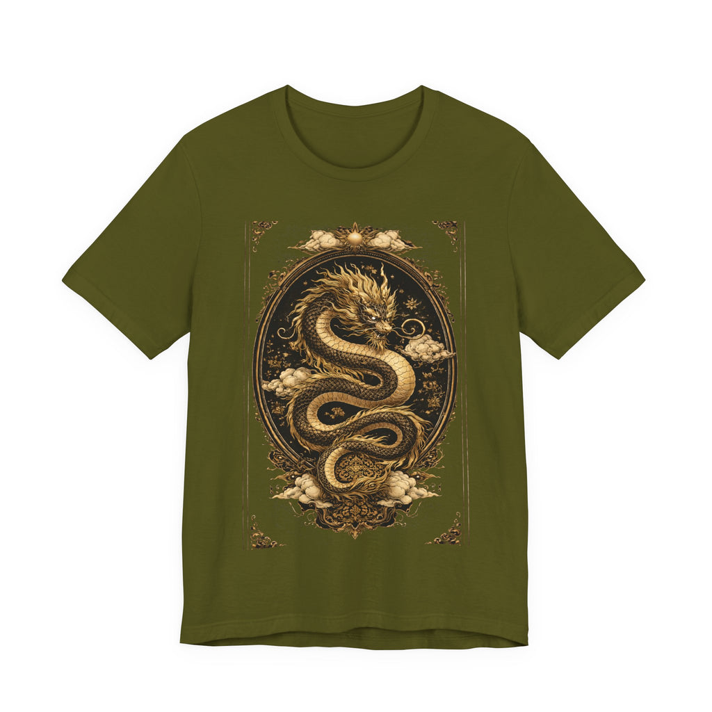Dragon Oval Graphic Tee — Vintage Gold Snake Illustration T-Shirt