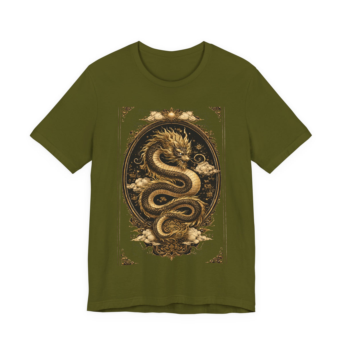 Dragon Oval Graphic Tee — Vintage Gold Snake Illustration T-Shirt