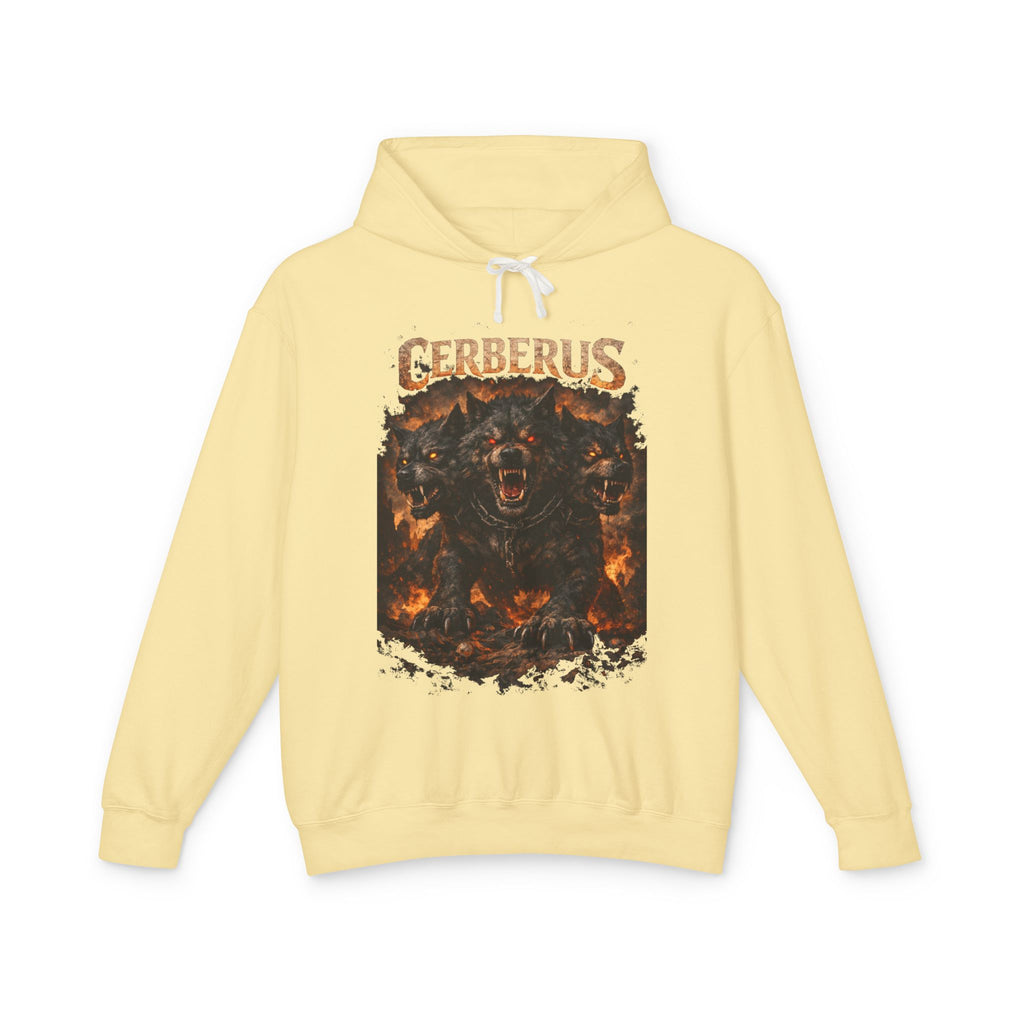 Cerberus Flames Hoodie — Mythical Three-Headed Dog Graphic Sweatshirt