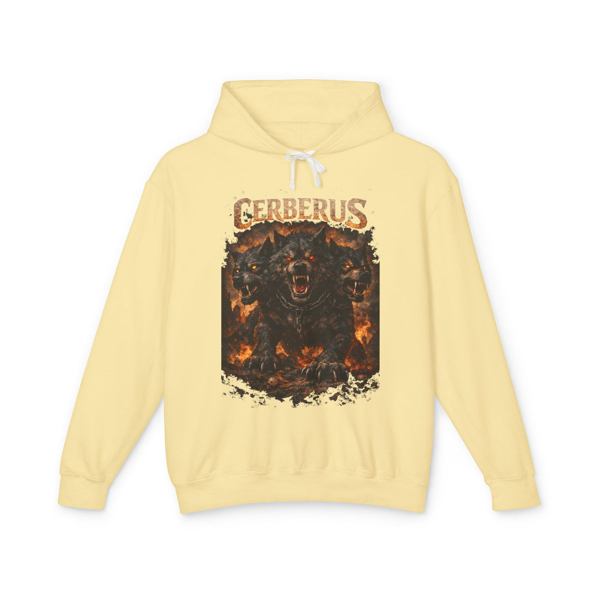 Cerberus Flames Hoodie — Mythical Three-Headed Dog Graphic Sweatshirt
