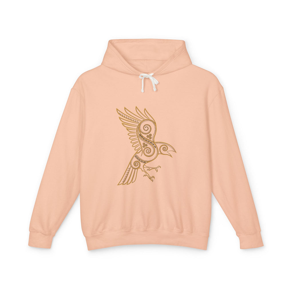 Celtic Raven Hoodie — Minimal Tribal Bird Graphic Lightweight Hooded Sweatshirt