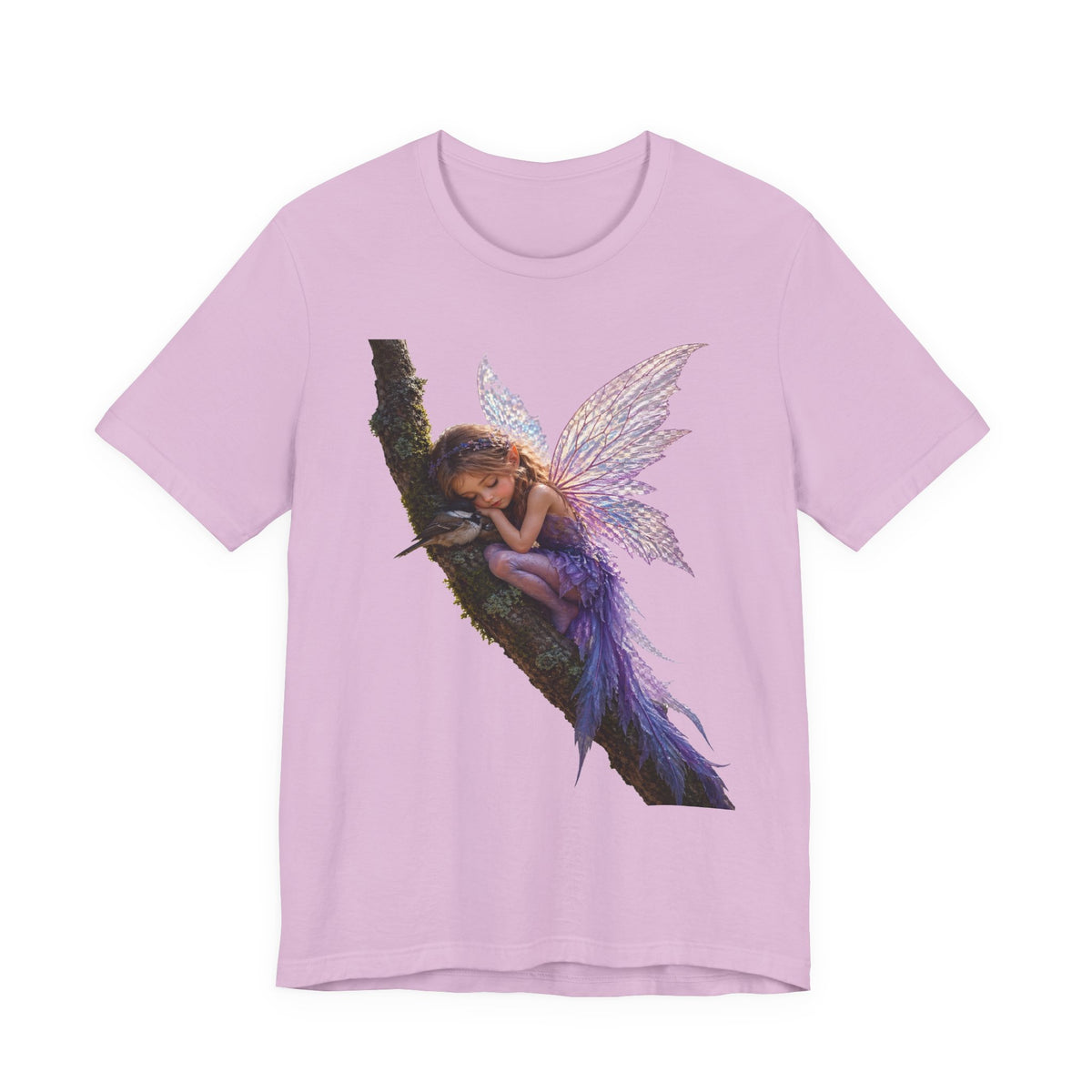 Fairy Sleeping on Branch T-Shirt — Magical Purple Fairy Tee for Women & Girls